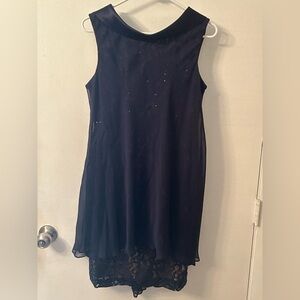 Elegant Navy Sleeveless Sequin Lace Dress